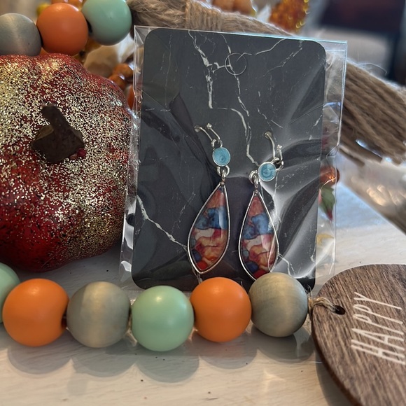 .925 Silver Plated BOHO Natural Turquoise Gemstone Earring - Picture 3 of 5